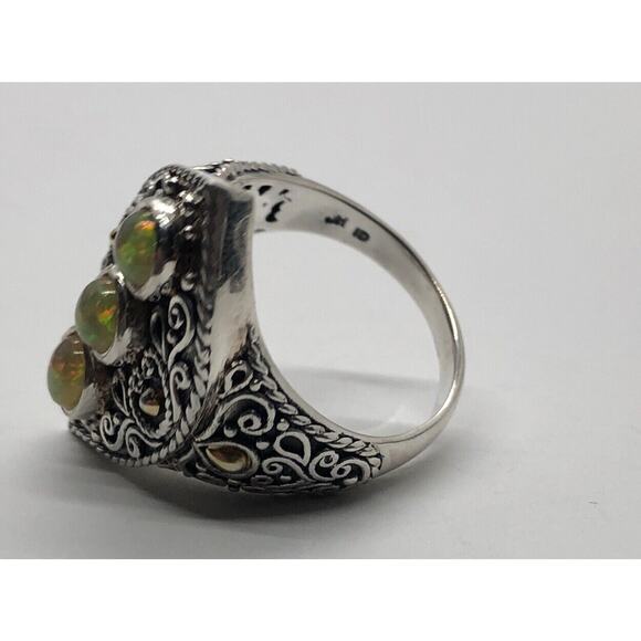 18k Gold and Sterling Silver Ring 925 Size 9.5 Bali Opal Scroll M ID signed - Picture 7 of 9